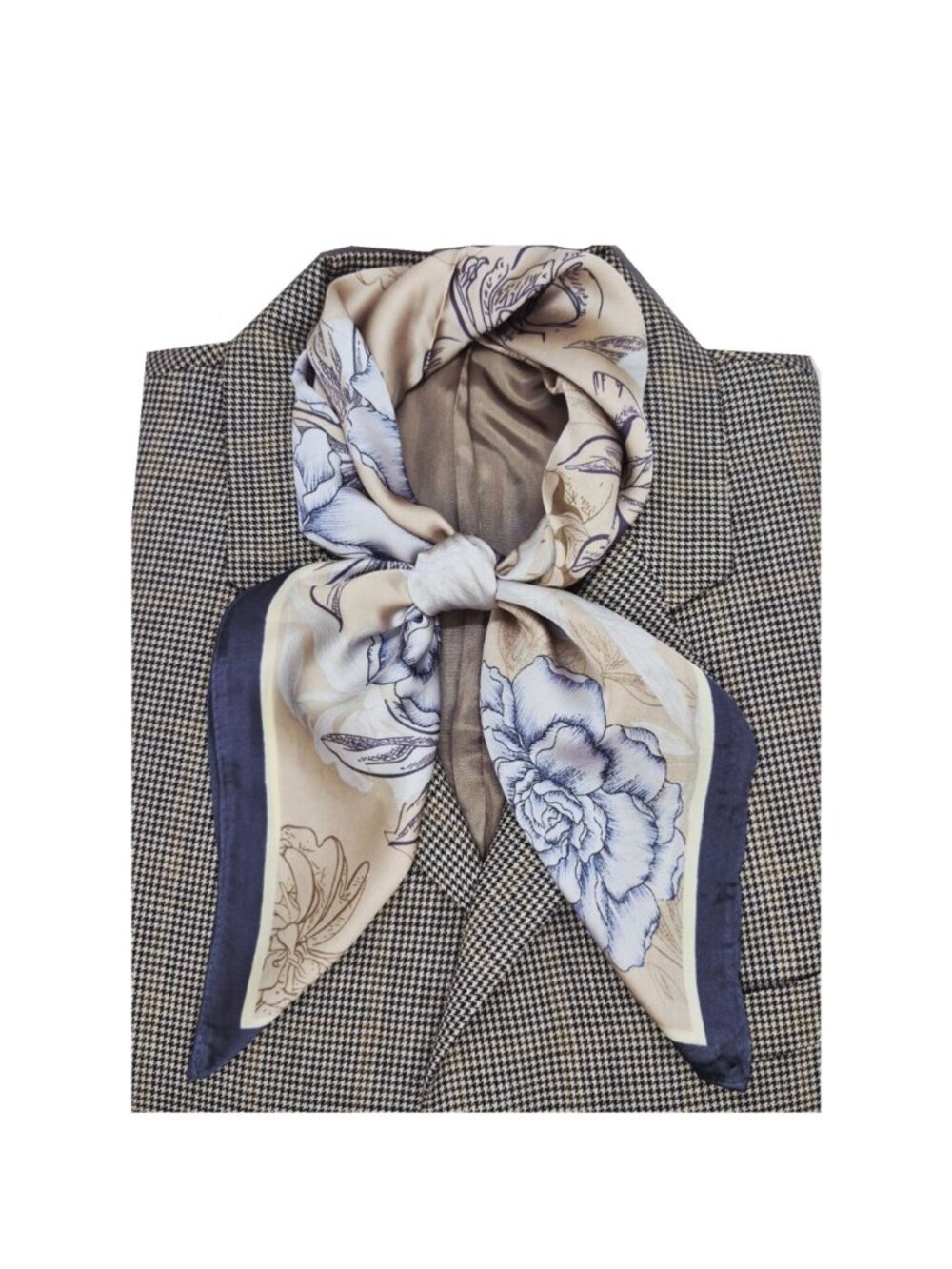 New Elegant Bandana Square Silky Scarf Blue Flowers Garden Versatile Shawl Wrap - Picture 2 of 6